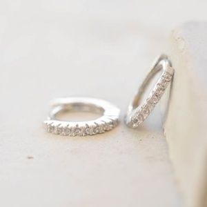 Small Mini Cz Huggie Hoop Earrings - Silver (USED)